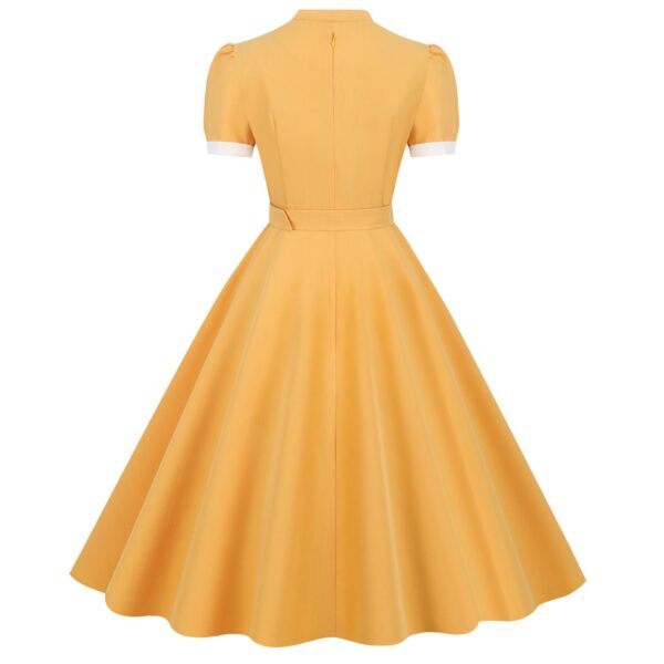 Women's Vintage 1950s Retro Party Swing Short Sleeve V-Neck A-line Gown with Belt - Image 39