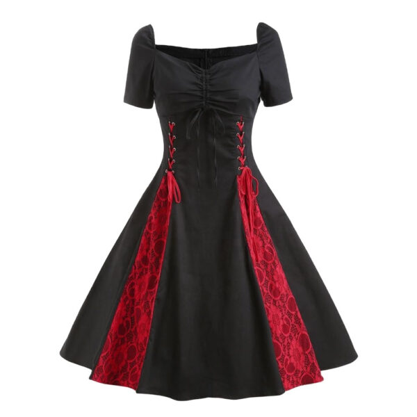 Women Party Dress Lace-up Lace Insert Sweetheart Plus Size S-4XL Gothic Dress