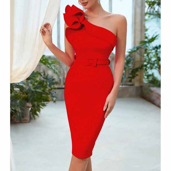 Women 'S One Shoulder Bodycon Bandage Cocktial Party Dresses Rayon Belt Detail Party Dress - Image 10