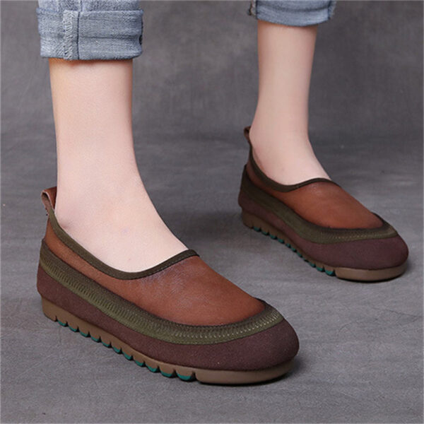 Women's Breathable Leather Splicing Soft Rubber Sole Non-Slip Loafers