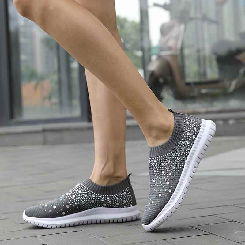 Womens Breathable Sparkly Crystal Slip On Shoes Reinsho 1159