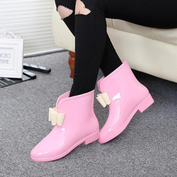 Women Spring Rain Boots Rubber Boots Flower Bowtie 2019 Ankle Boot Female Waterproof Solid Shoes - Image 3