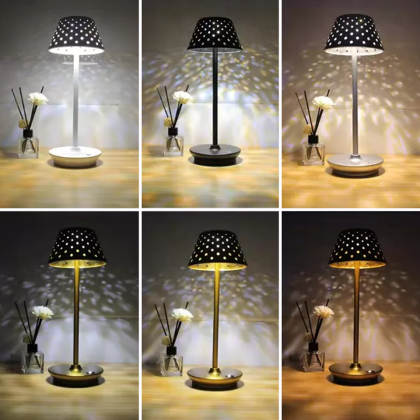 Retro Cordless Table Lamp With Perforated Lampshade - Image 14