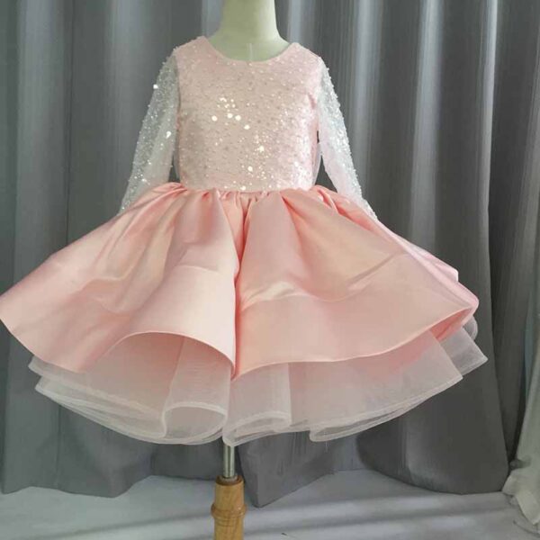 Children's wedding dress long-sleeved lace sequin Tutu birthday puffy skirt - Image 16