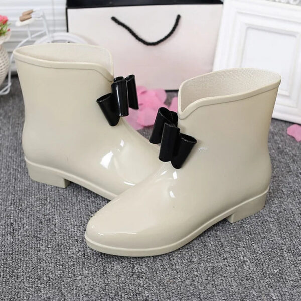 Women Spring Rain Boots Rubber Boots Flower Bowtie 2019 Ankle Boot Female Waterproof Solid Shoes - Image 5