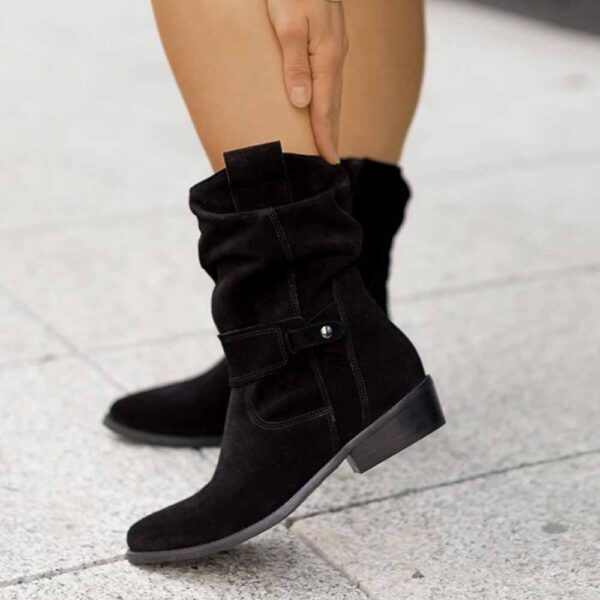 Women's Fashion Flat Heel Calf Boots Side Zipper Ankle Booties - Image 6