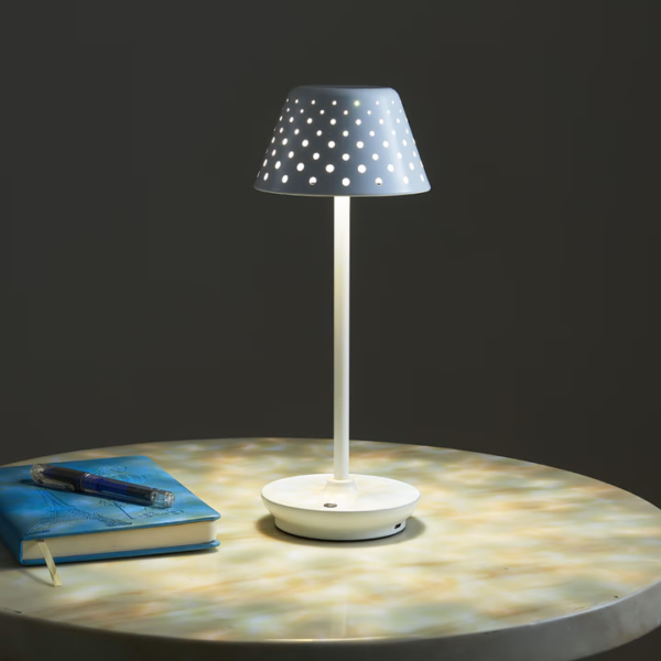 Retro Cordless Table Lamp With Perforated Lampshade - Image 7