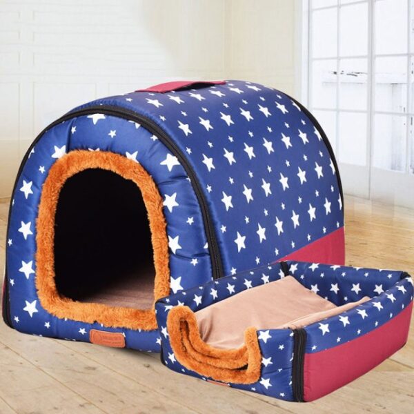 Warm Dog House Print Stars Soft Foldable Pet dogs bed For Puppy large medium Travelling Portable Kennel Mat Cat bed Pet Supplies - Image 5