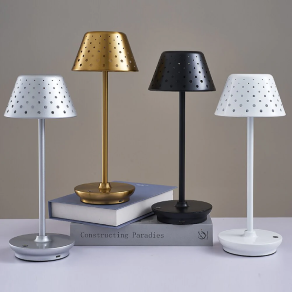 Retro Cordless Table Lamp With Perforated Lampshade - Image 16