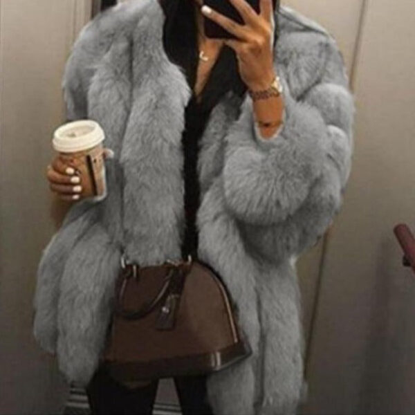 Women faux fur mid-long open front chunky coat | bubble fluffy coat 15 colors - Image 2