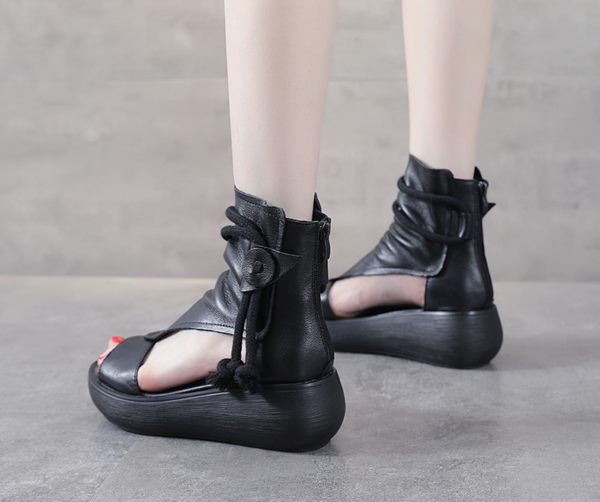 Women Summer Sandals Mid Heels Wedges Shoes Ladies Leather Plus - Image 15