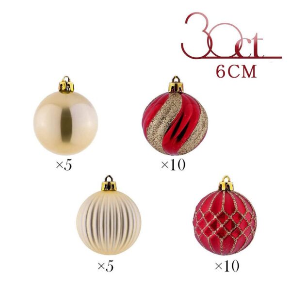 Red And Gold Christmas Tree Baubles Christmas Ball Ornaments, Set of 30 - Image 6