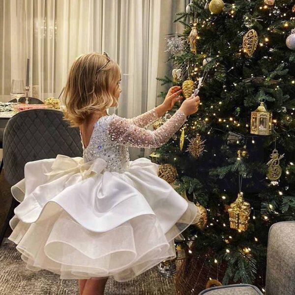 Children's wedding dress long-sleeved lace sequin Tutu birthday puffy skirt