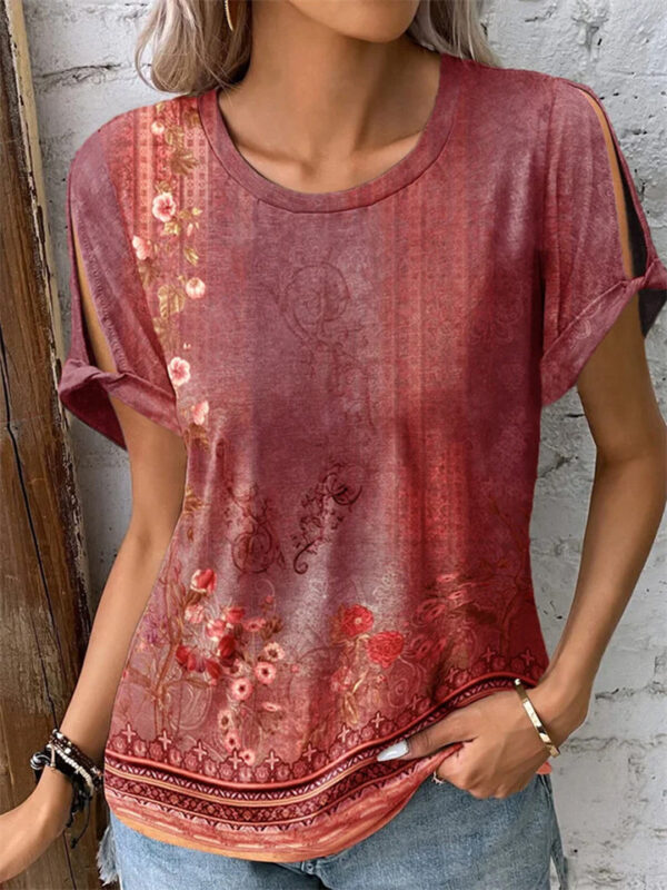 Women's Floral Printed Short-sleeved Ethnic Style Shirts - Image 4