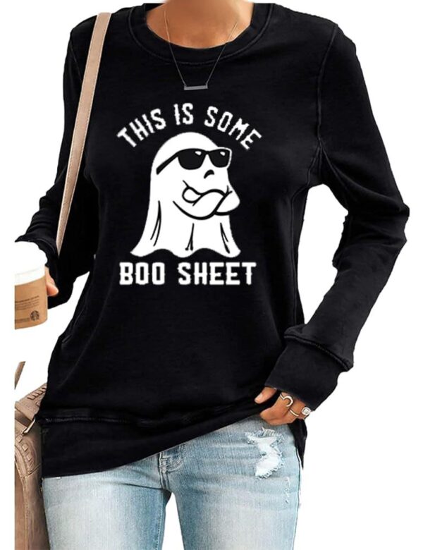 Women's Halloween This Is Some Boo Sheet Printed Crew Neck Long Sleeve Sweatshirt - Image 2