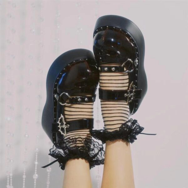 Punk Goth Bat Love Heart Buckle Platform Lolita Mary Janes Shoes - Image 4