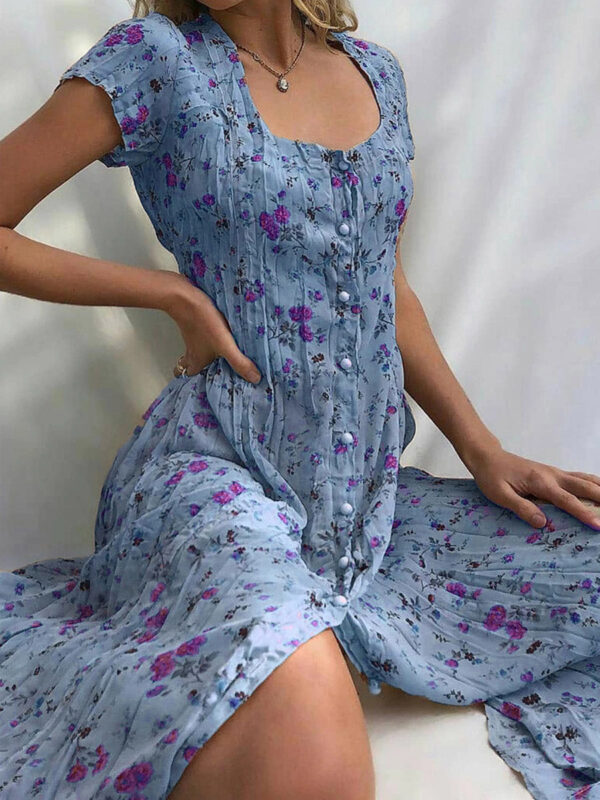 Women's Shift Dress Midi Dress Short Sleeve Floral Button Front Print Summer Square Neck Hot Vintage Boho - Image 4