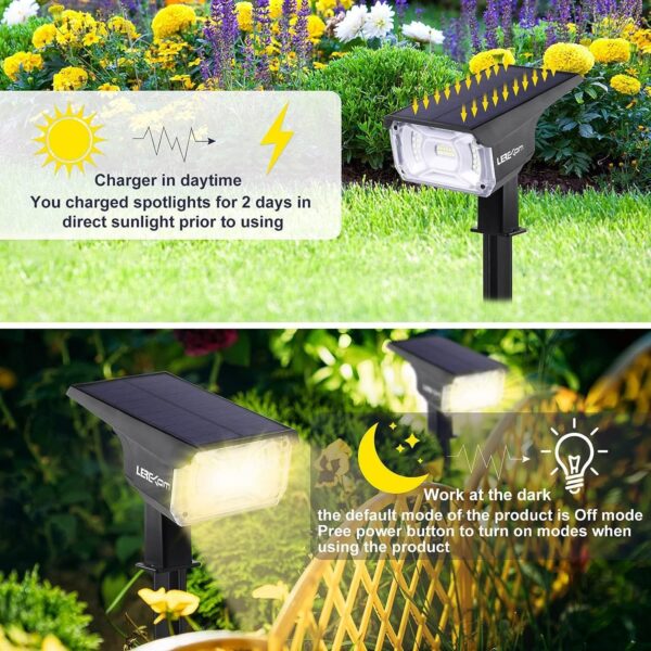 Solar Spotlights Outdoor,40 LEDs Color Changing RGB Landscape Path Lights,USB & Powered Multicoloured Spotlights,14 Colors Auto Cycling for Yard,Garden,2 Pack - Image 4