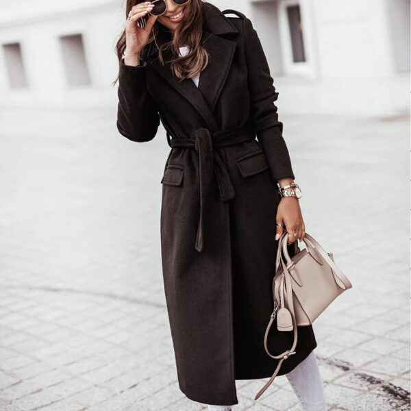 Women Lapel Overcoat Elegant Long Comfy Plush Outwear - Image 6