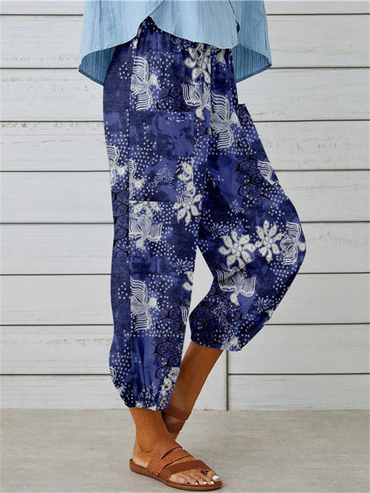 Women's Drawstring Elastic Waist Vintage Printed Pants - Image 3