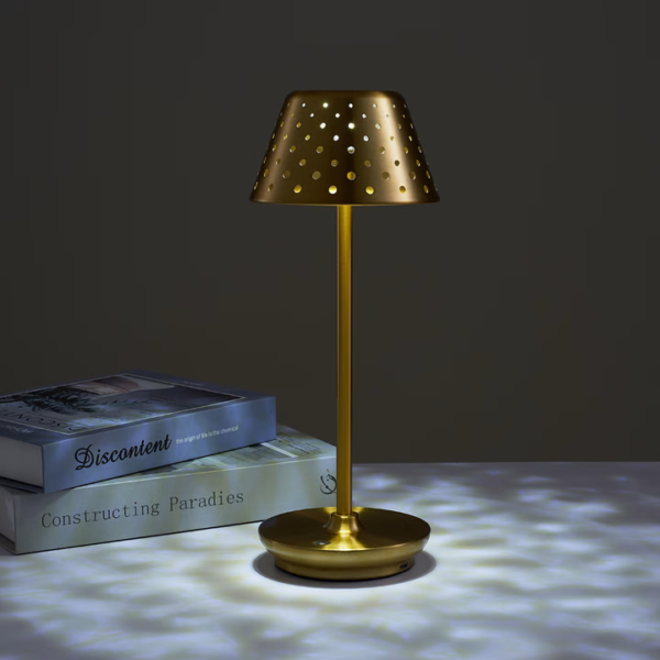 Retro Cordless Table Lamp With Perforated Lampshade - Image 8