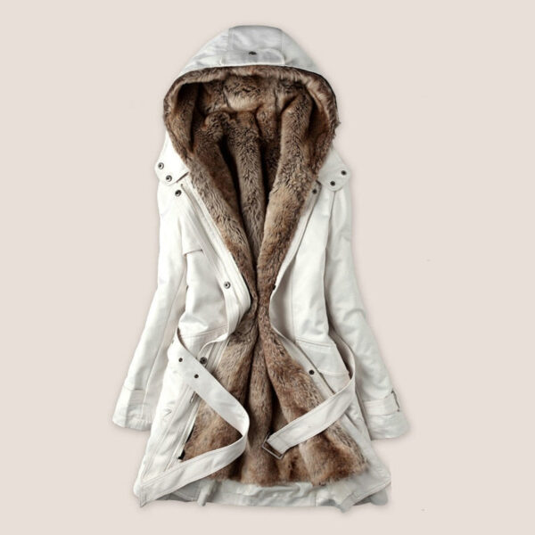 Women Winter Hooded Faux Artificial Long Sleeve Parkas Overcoat - Image 2