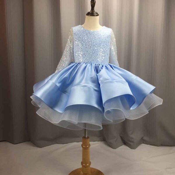 Children's wedding dress long-sleeved lace sequin Tutu birthday puffy skirt - Image 18