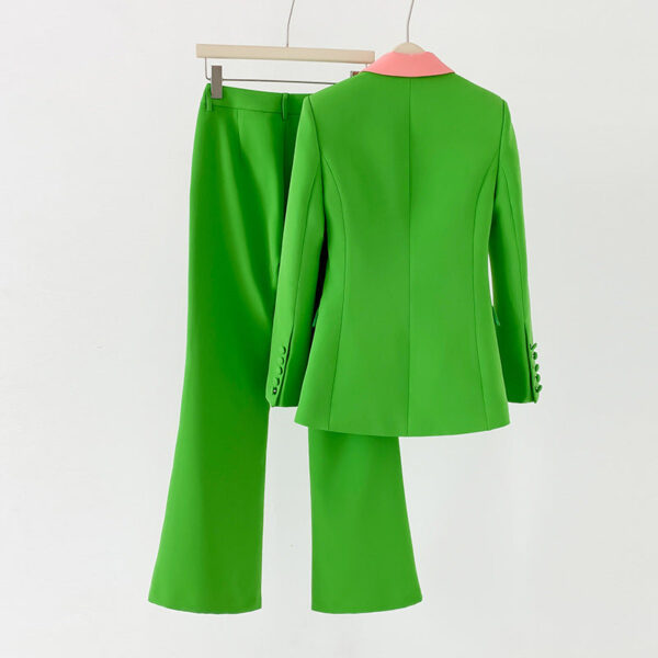 Women Green Pantsuit fitted Blazer + Mid-High Rise Flare Trousers Suit Pantsuit - Image 2