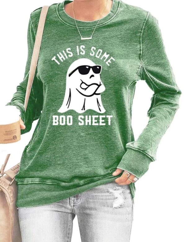 Women's Halloween This Is Some Boo Sheet Printed Crew Neck Long Sleeve Sweatshirt - Image 6