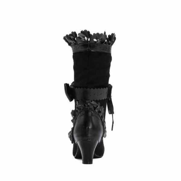 Women Sweet Bow Boots Mid Heels Lace Up Victorian boots Mid Calf Kawaii Boot - Image 19