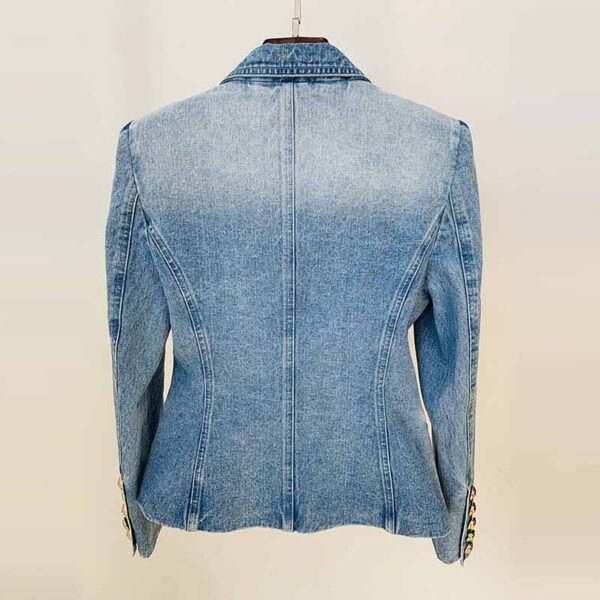 Women's Golden Lion Buttons Fitted Denim Blazer Jacket Blue - Image 3