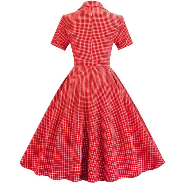 Women Vintage Pink Plaid Short Sleeve Dress with Belt Rockabilly Cocktail Party 1950S Swing Dress - Image 24