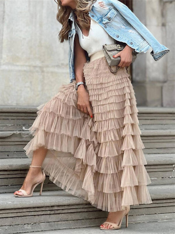 Women's Fashion Sweet Layered Pleated Long Cake Skirt - Image 6