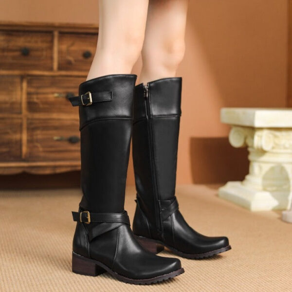 Wide calf under the knee motorcycle boots with buckles - Image 6