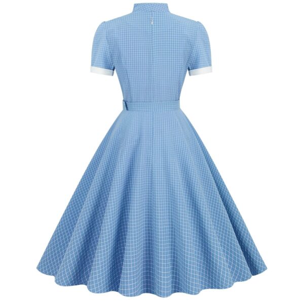 Women's Vintage 1950s Retro Party Swing Short Sleeve V-Neck A-line Gown with Belt - Image 30