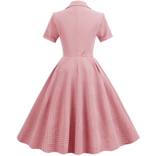 Women Vintage Pink Plaid Short Sleeve Dress with Belt Rockabilly Cocktail Party 1950S Swing Dress - Image 27