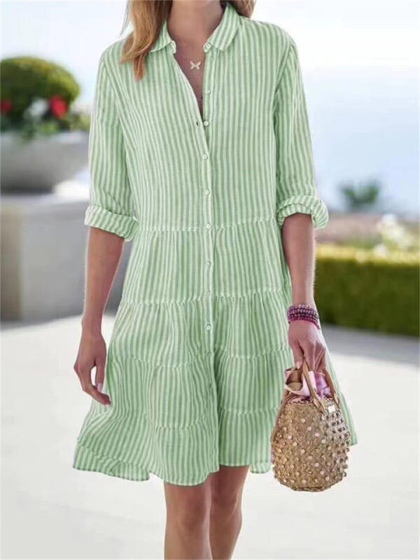 Women's Leisure Striped Lapel Button Down Dress