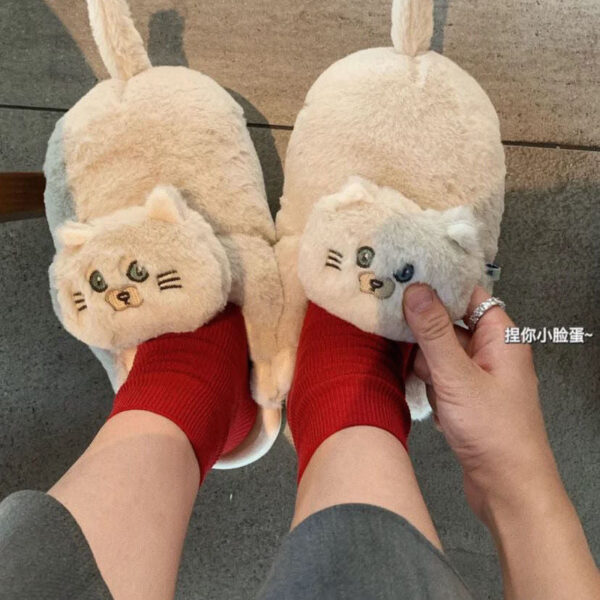 Winter Furry Cuddly Cat Soft Anti-Slip Home Slippers - Image 2