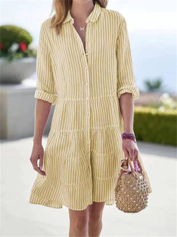 Women's Leisure Striped Lapel Button Down Dress - Image 6