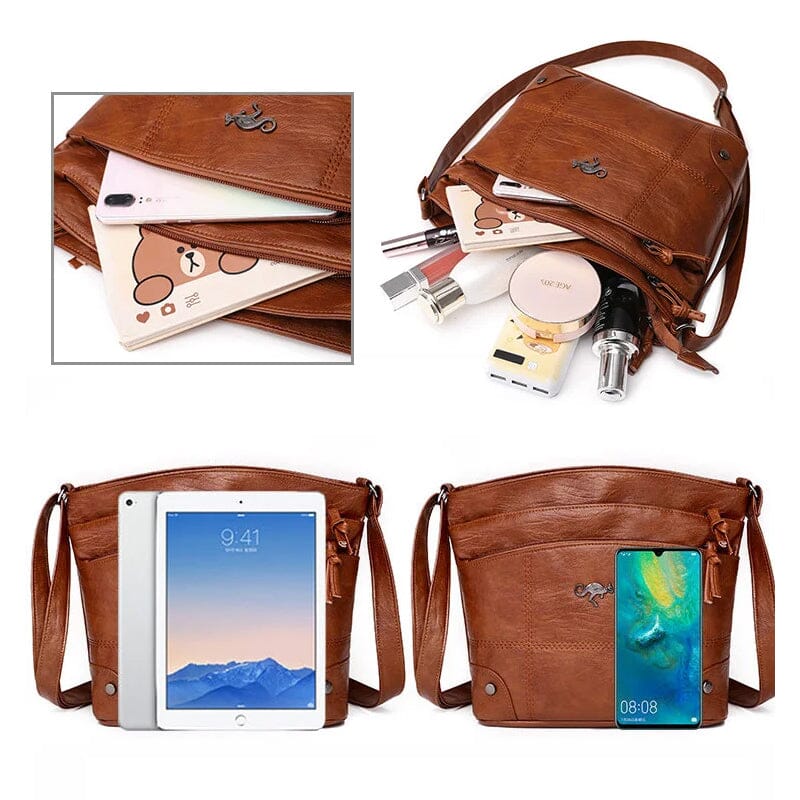 Soft Leather Messenger Multi Pocket Large Capacity Shoulder Bag - Image 8