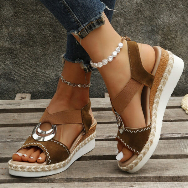 Summer Ethnic Style Iron Ring Open Toe Slip On Roman Sandals - Image 5