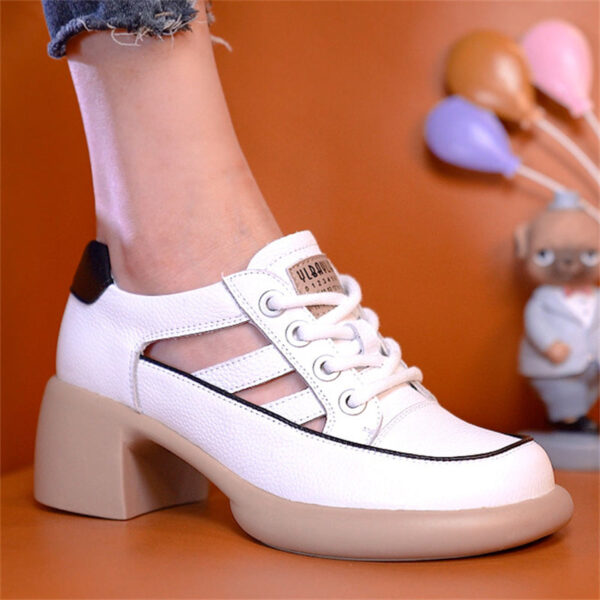 Retro Hollow Out Chunky Heel Lace Up Sandals for Women - Image 3