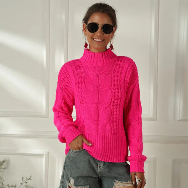 Women Knitted Turtleneck Sweaters Long Sleeve Slim Fit Pullovers