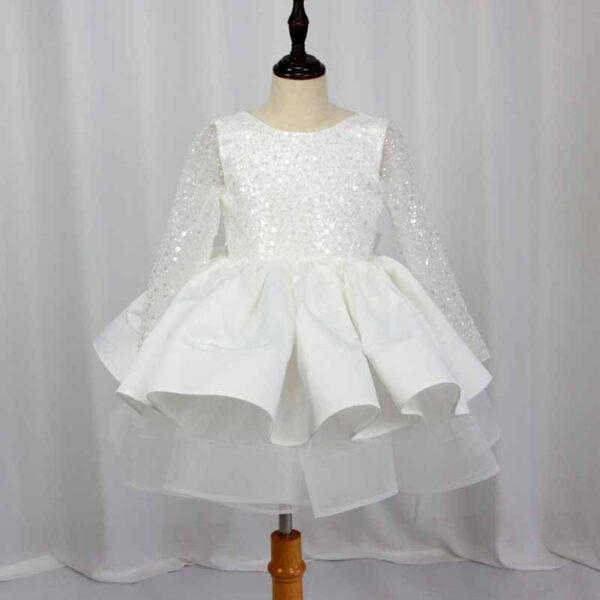 Children's wedding dress long-sleeved lace sequin Tutu birthday puffy skirt - Image 12