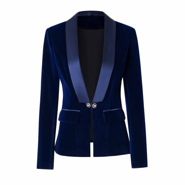 Women velvet wedding blazer long sleeve doule breasted V-neck jacket - Image 2