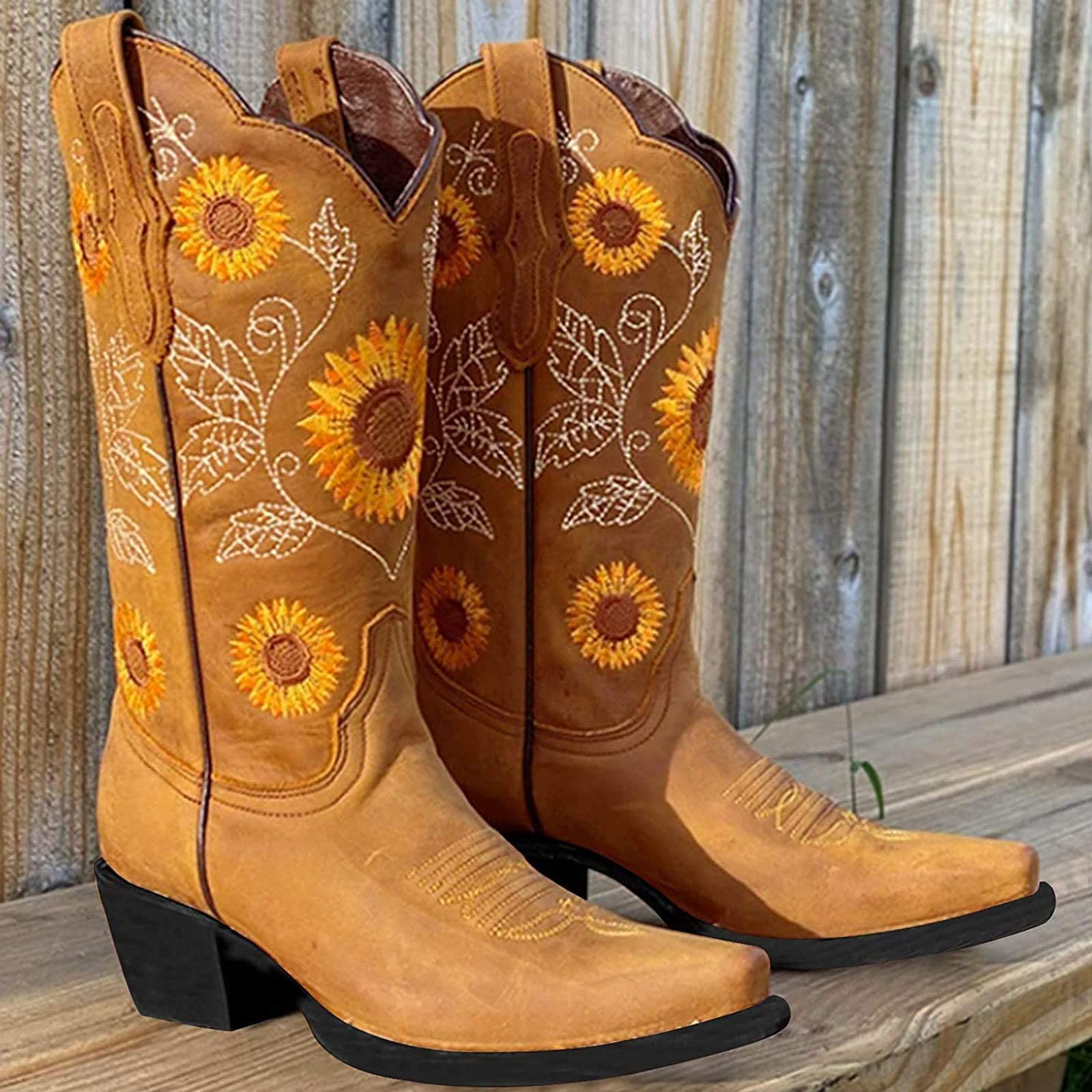 Women Ethnic Floral Embroidered Cowboy Western Boots - Image 20