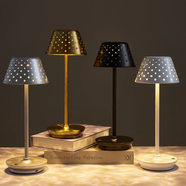 Retro Cordless Table Lamp With Perforated Lampshade