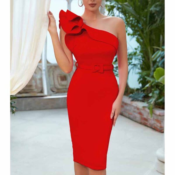 Women 'S One Shoulder Bodycon Bandage Cocktial Party Dresses Rayon Belt Detail Party Dress - Image 11